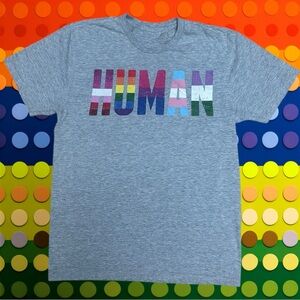Gildan Gray Rainbow “Human”Unisex T-Shirt,‎ Size S, MSRP $32